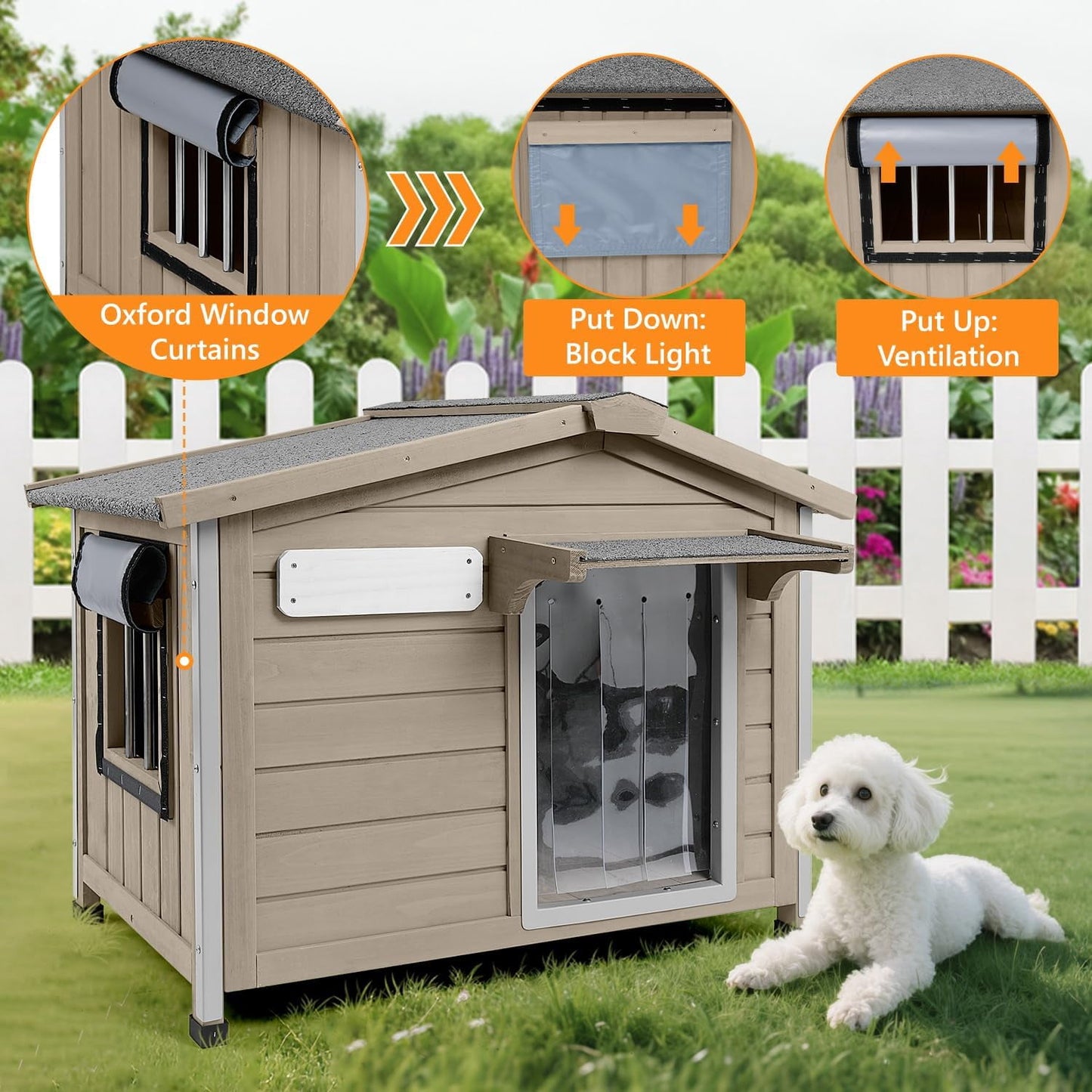Petsblublu Dog House Indoor Outdoor with Chew-Proof Frame, Weatherproof Dog Kennel for Small to Medium Dogs