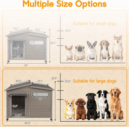 Petsblublu Outdoor Weatherproof Indoor Dog House，with Openable Asphalt Roof, Anti-Chewing Iron Frame