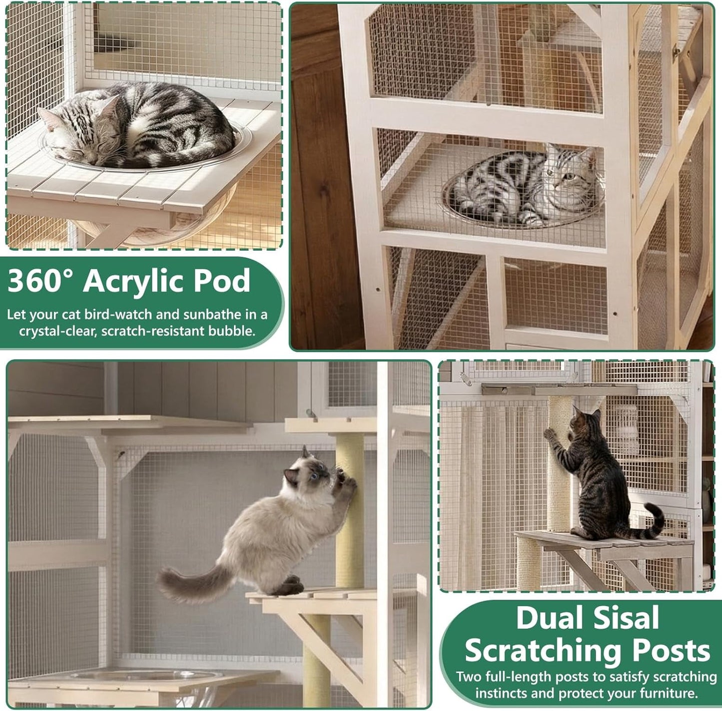 Petsblublu Outdoor Cat Enclosure with Wheels, Window Catio Large Cat House with 3 Platforms