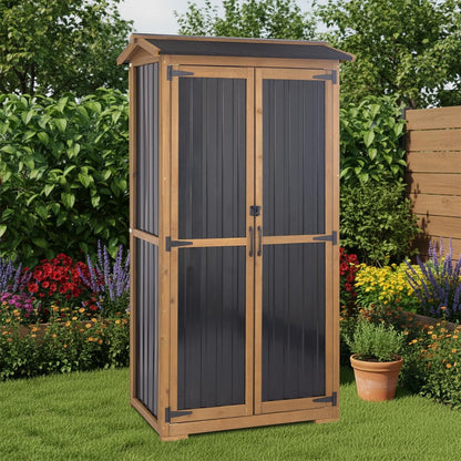 Petsblublu Large Outdoor Storage Cabinet Garden Tool Shed,Wood Outdoor Storage Shed with Three Adjustable Shelves