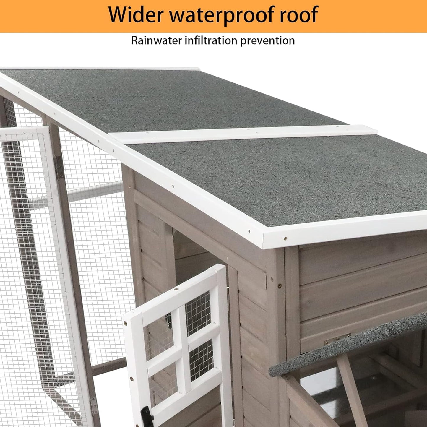 Petsblublu Outdoor Wooden Chicken Coop with Wheels Asphalt Roof Nest Boxes,Gray