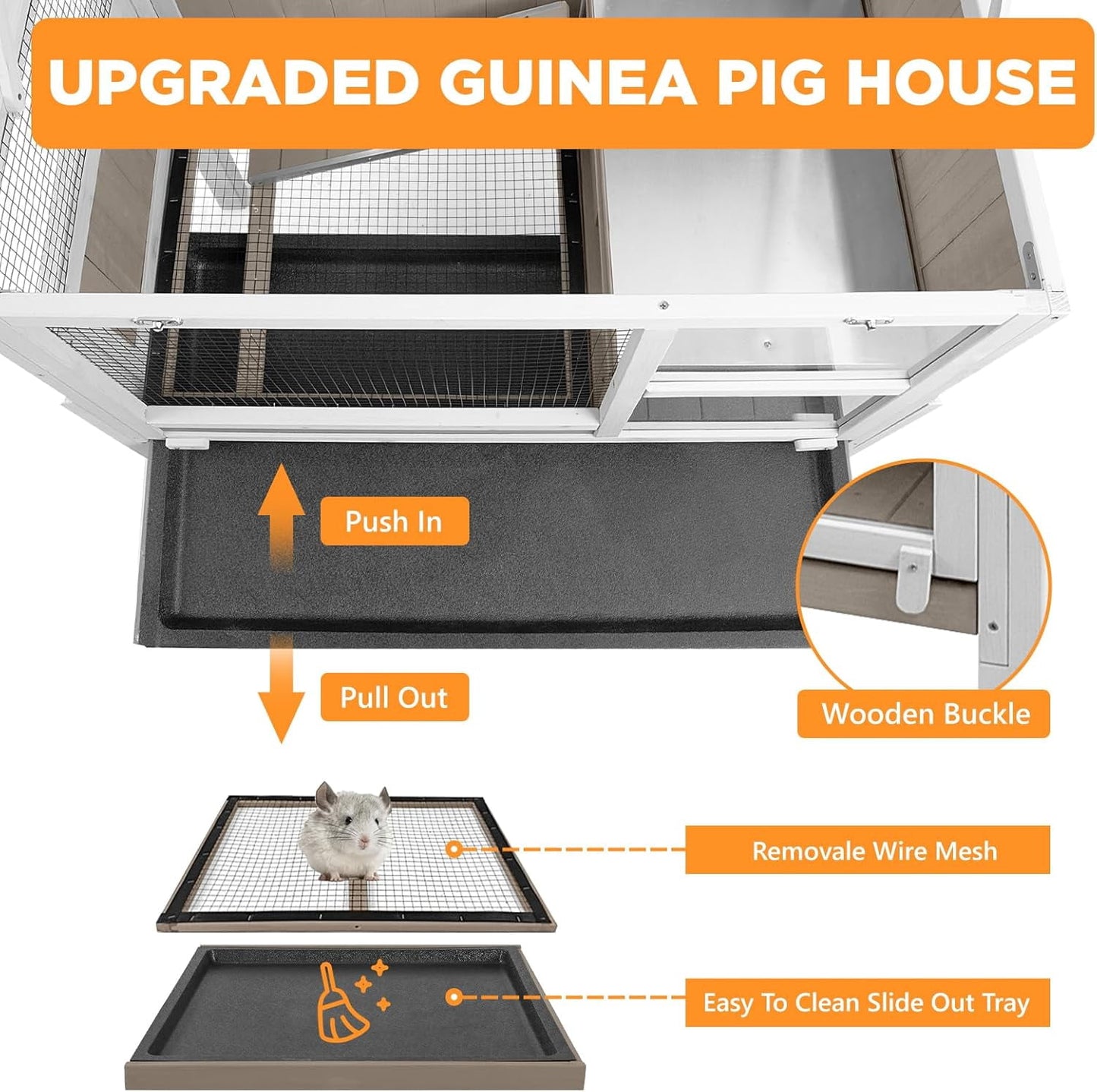 Petsblublu 2-Story Outdoor Indoor Guinea Pig Cages, Wooden Rabbit Hutch with 4 Detachable Legs, Leakage Pull-Out Tray