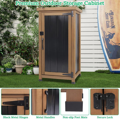 Petsblublu Small Outdoor Storage Cabinet Weatherproof, Wood Garden Potting Bench Table with Removable Shelves,17.9''x17.9''x33.5''