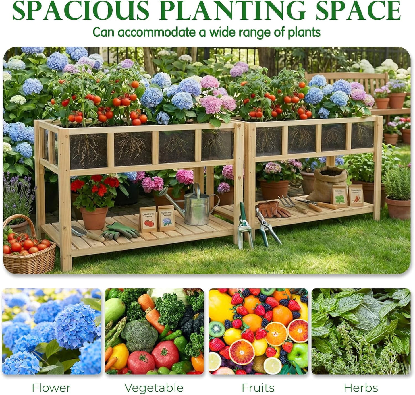 Petsblublu Raised Garden Bed with Legs, Outdoor Elevated Reinforced Planter,43.7"L x 23.2"W x 30.7"H