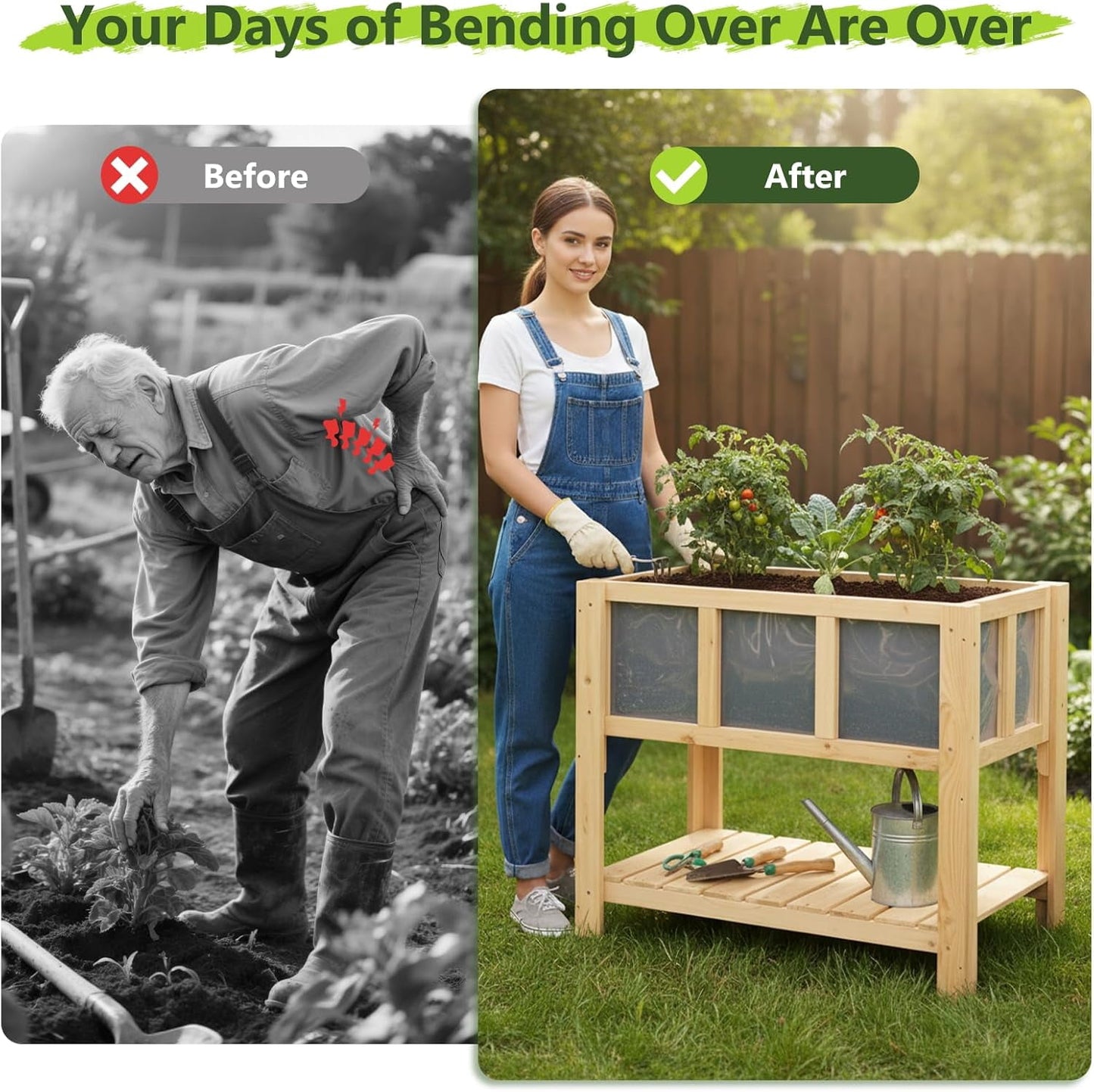 Petsblublu Raised Garden Bed with Legs, Outdoor Elevated Reinforced Planter, 28.3"L x 16.3"W x 23.6"H