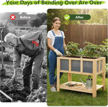 Petsblublu Raised Garden Bed with Legs, Outdoor Elevated Reinforced Planter, 28.3"L x 16.3"W x 23.6"H