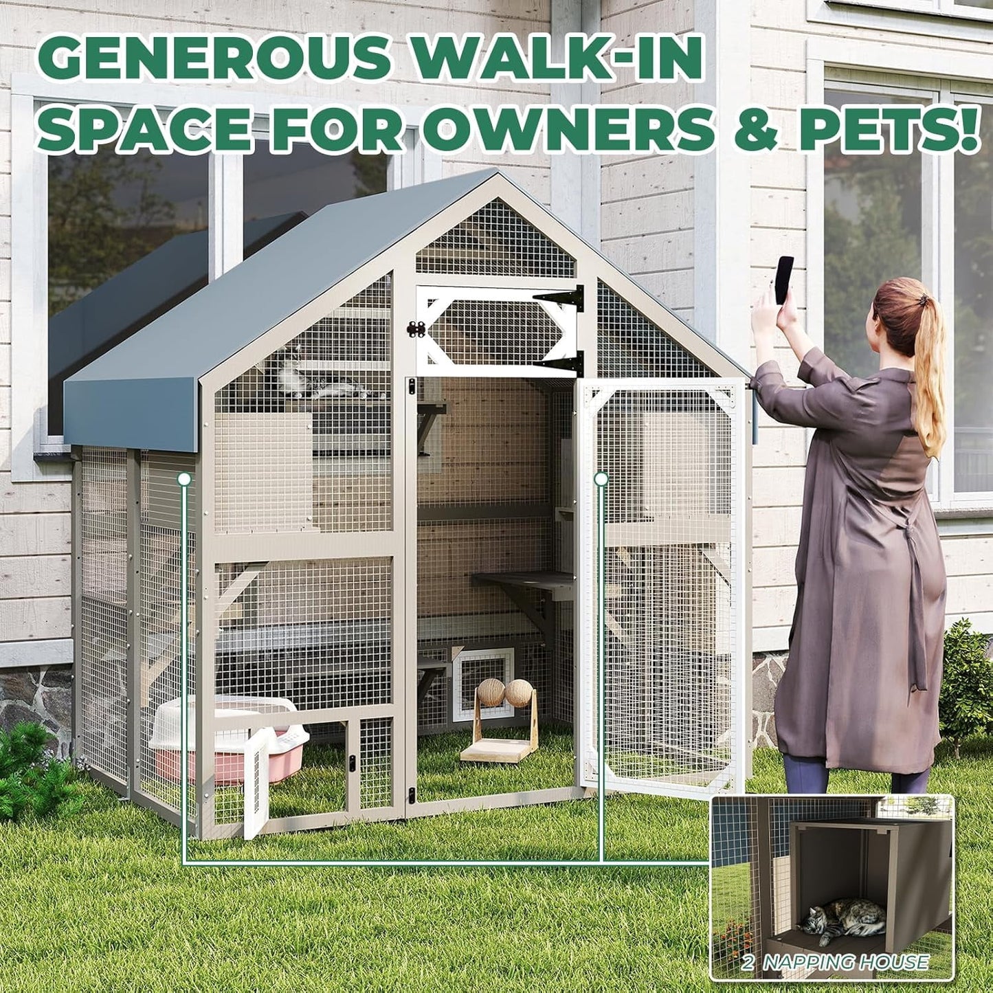 Petsblublu 71 H Cat Catio Outdoor Cat Enclosure Large Cat House with 2 Condos, 6 Platforms
