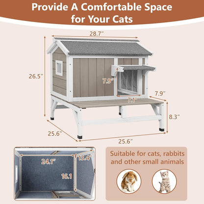 Petsblublu Insulated Outdoor Cat House for Winter with Balcony and Jumping Platform, Gray