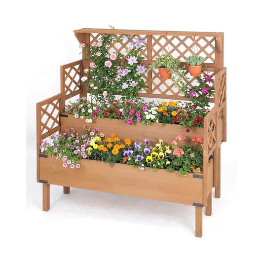 Petsblublu Raised Garden Bed with Trellis, Elevated Flower Plant Stand for Gardening