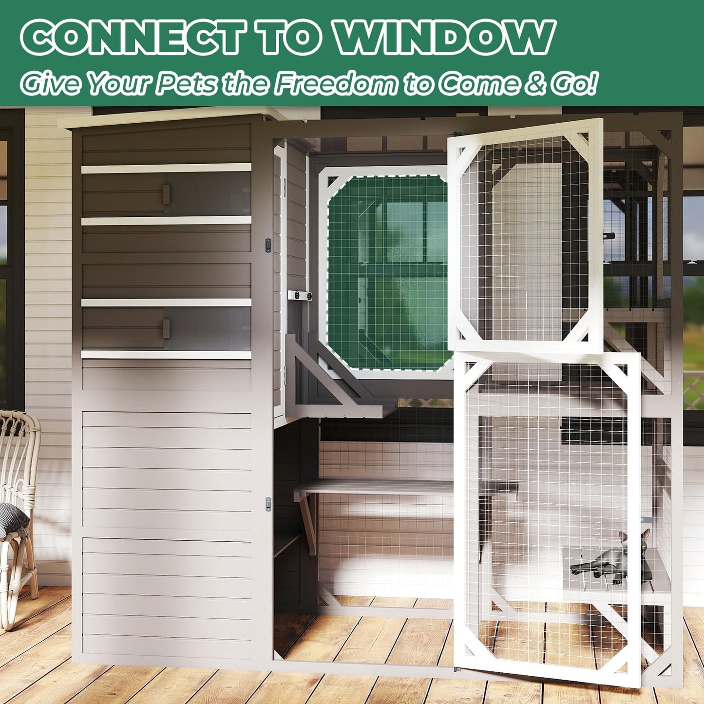 Petsblublu Large Catio Outdoor Cat Enclosure, Weatherproof Cat House with Asphalt and UV Protection Roof