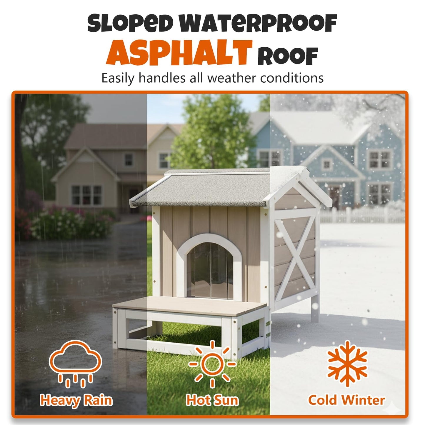 Petsblublu Small Outdoor Cat House with Openable Roof Indoor Pet Feral Cats Shelter, Gray