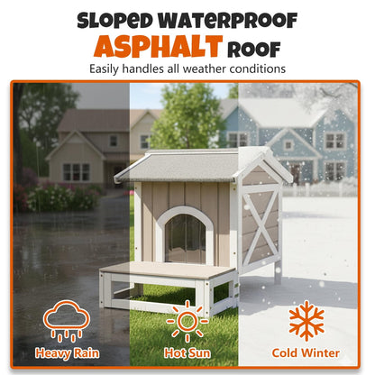 Petsblublu Small Outdoor Cat House with Openable Roof Indoor Pet Feral Cats Shelter, Gray