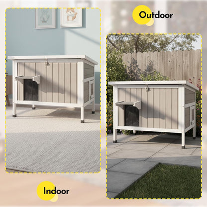 Petsblublu Insulated Outdoor Wooden Cat House Feral Cats Shelter for Winter, 34.4x21.6x25.6
