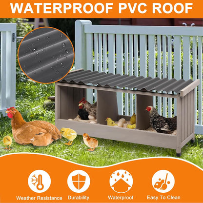 Petsblublu Wooden Chicken Coop Nesting Boxes for Chickens with PVC Roof