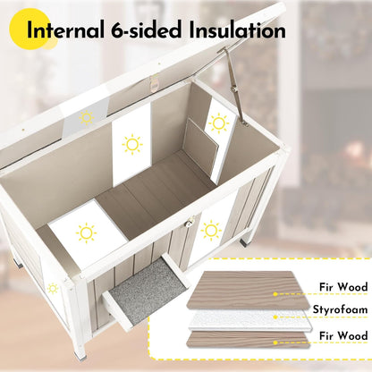 Petsblublu Insulated Outdoor Wooden Cat House Feral Cats Shelter for Winter, 34.4x21.6x25.6