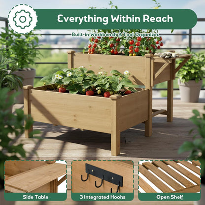 Petsblublu Raised Garden Bed, Outdoor Wood Elevated Planter Box with Storage Shelf