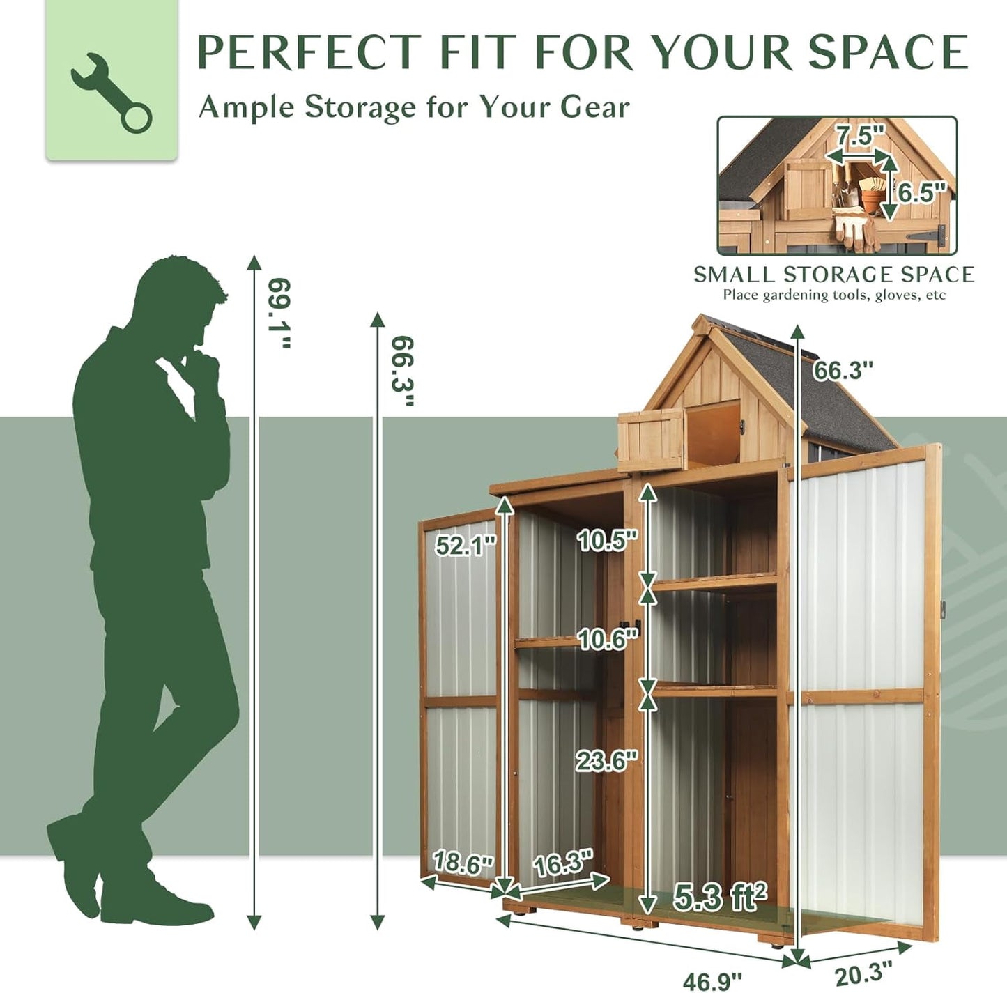 Petsblublu Outdoor Storage Cabinet Weatherproof with 3 Adjustable Shelves,Outside Garden Tool Sheds, Brown