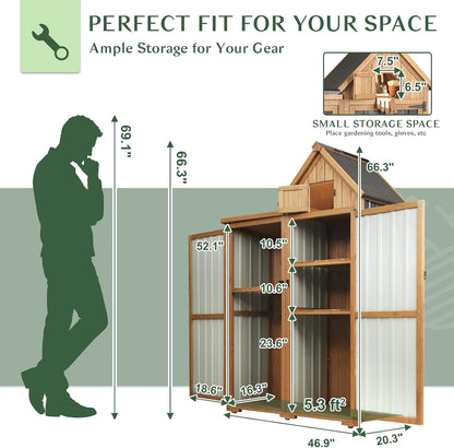 Petsblublu Outdoor Storage Cabinet Weatherproof with 3 Adjustable Shelves,Outside Garden Tool Sheds, Brown