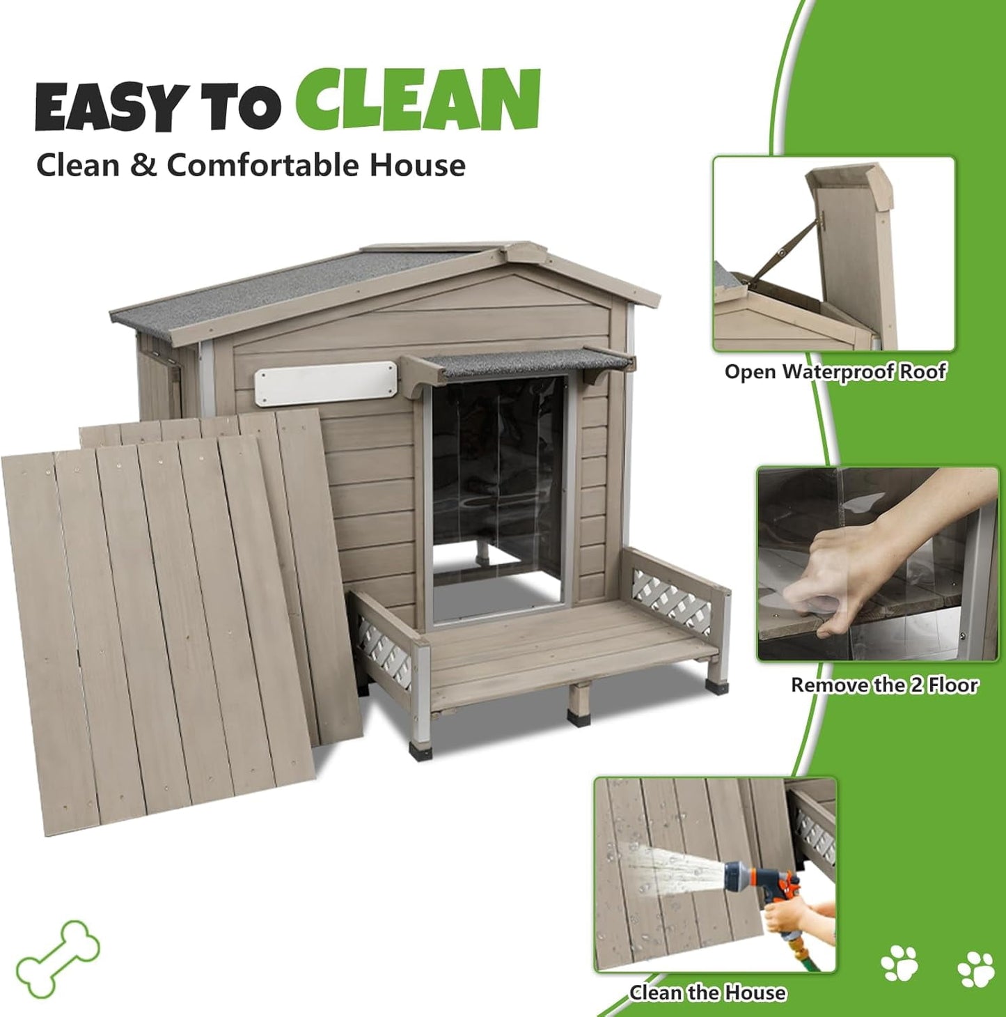 Petsblublu Large Wooden Outdoor Dog House with Porch，43.5 D x 29.5 W x 33.5 H