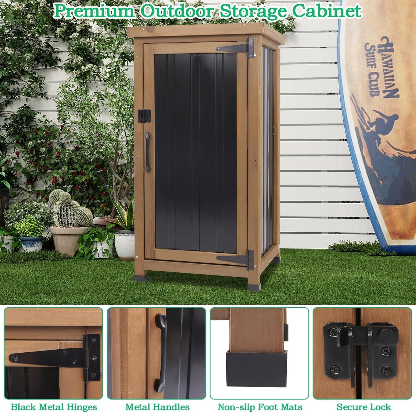 Petsblublu Storage Cabinet Small Outdoor Garden Potting Bench Table with Removable Shelves, 17.9"L x 17.9"W x 33.5"H