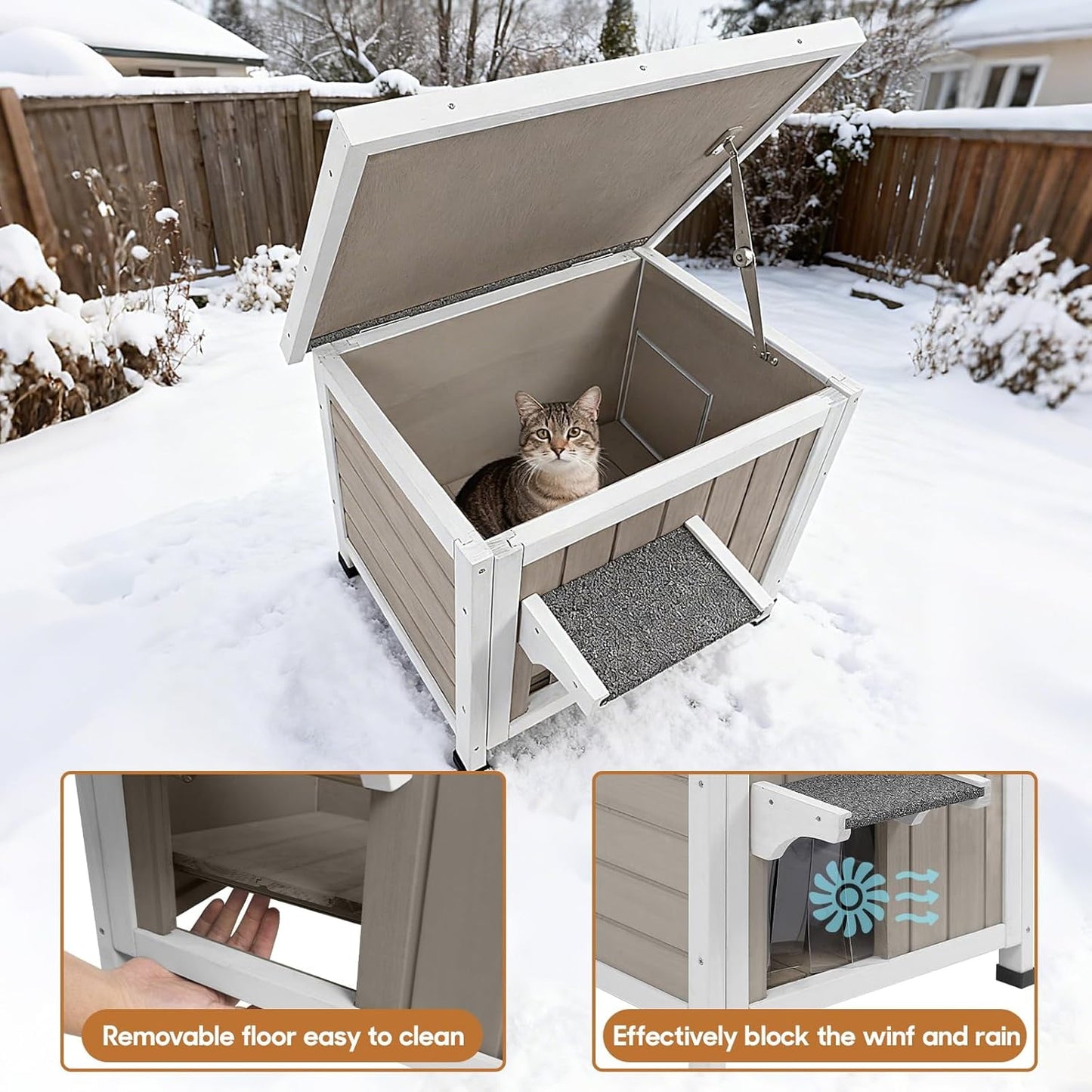 Petsblublu Outdoor Cat House with Insulated All-Round Foam Weatherproof Elevated Shelter