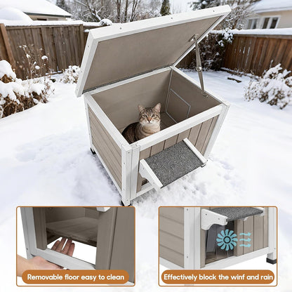 Petsblublu Outdoor Cat House with Insulated All-Round Foam Weatherproof Elevated Shelter