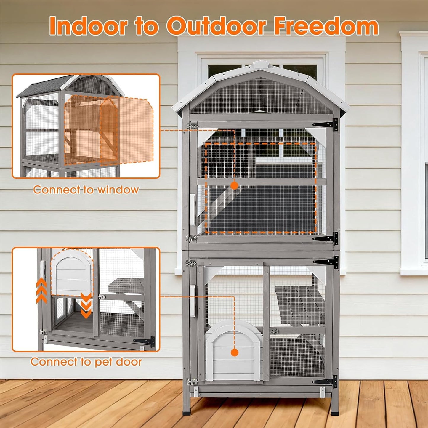 Petsblublu 71H Outdoor Cat Enclosure Wooden Cat House 4 Tiers with Removable Floor