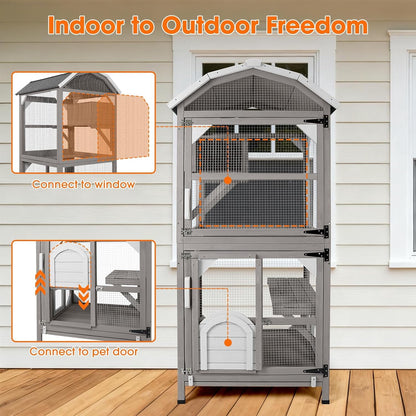 Petsblublu 71H Outdoor Cat Enclosure Wooden Cat House 4 Tiers with Removable Floor