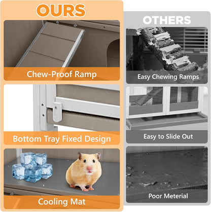 Petsblublu 2-Story Outdoor Indoor Guinea Pig Cages, Wooden Rabbit Hutch with 4 Detachable Legs, Leakage Pull-Out Tray