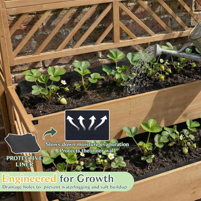 Petsblublu Raised Garden Bed Outdoor with Lattice Trellis, Flower Plant Stand with Two Planting Areas
