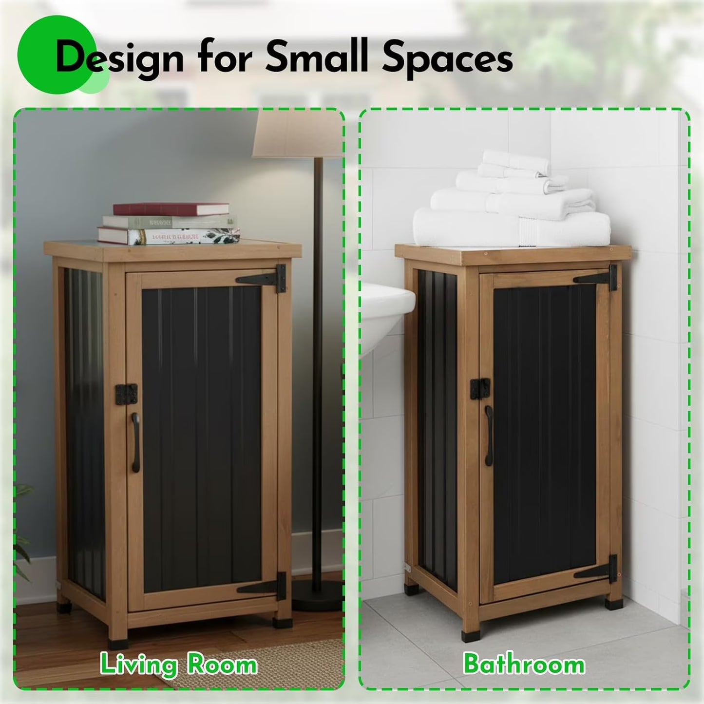 Petsblublu Small Outdoor Storage Cabinet Weatherproof, Wood Garden Potting Bench Table with Removable Shelves,17.9''x17.9''x33.5''