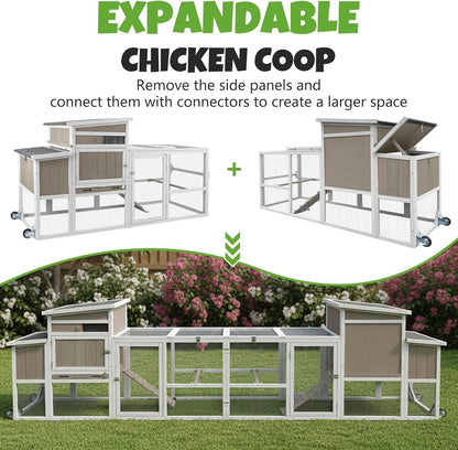 Petsblublu 79 L Chicken Coop and Run, 2 Story Backyard Hen House with Nesting Box