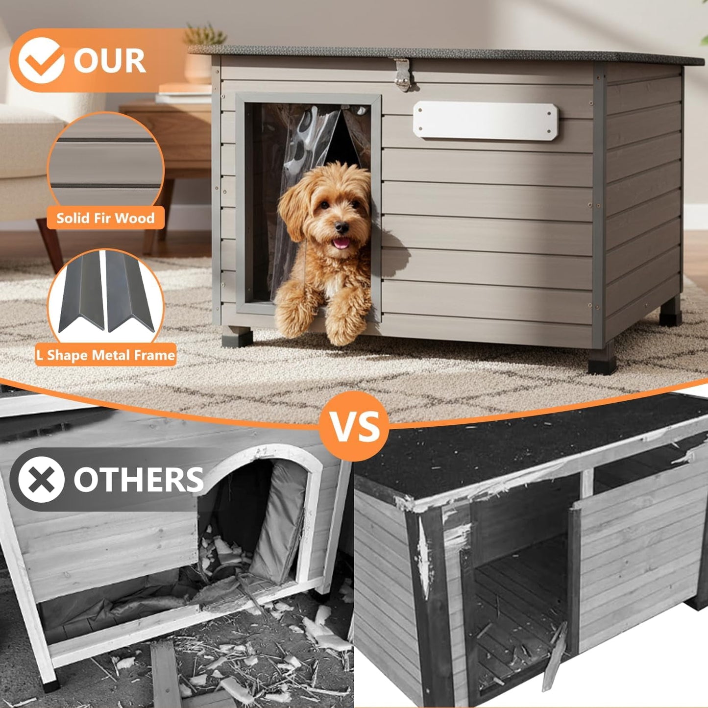 Petsblublu Outdoor Dog House Indoor Anti-Chewing Iron Frame Dog Kennel，34 D X 22 W X 25 H