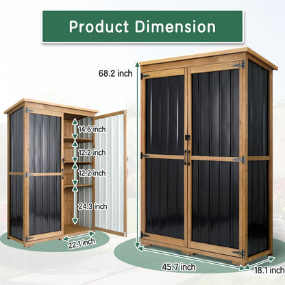 Petsblublu Outdoor Storage Shed with Adjustable Shelf, Wood & Metal Storage Cabinet Waterproof,Vertical Garden Shed for Patio Backyard