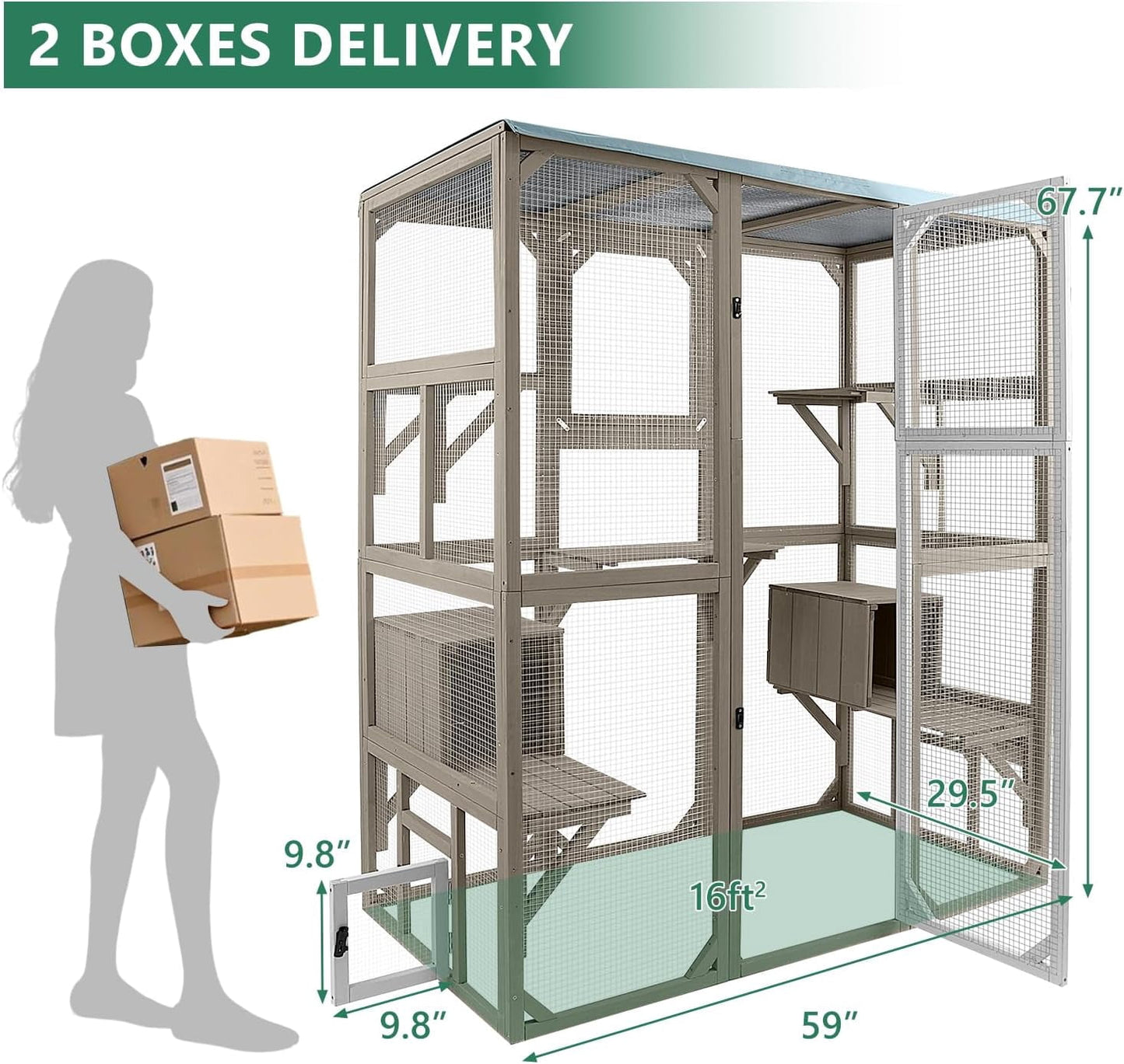 Petsblublu Large Outdoor Cat Catio Enclosures, Wooden Catio Window Cat Patio for Cats Feral with 5 Platforms