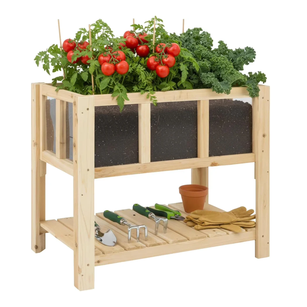 Petsblublu Raised Garden Bed with Legs, Outdoor Elevated Reinforced Planter, 28.3"L x 16.3"W x 23.6"H