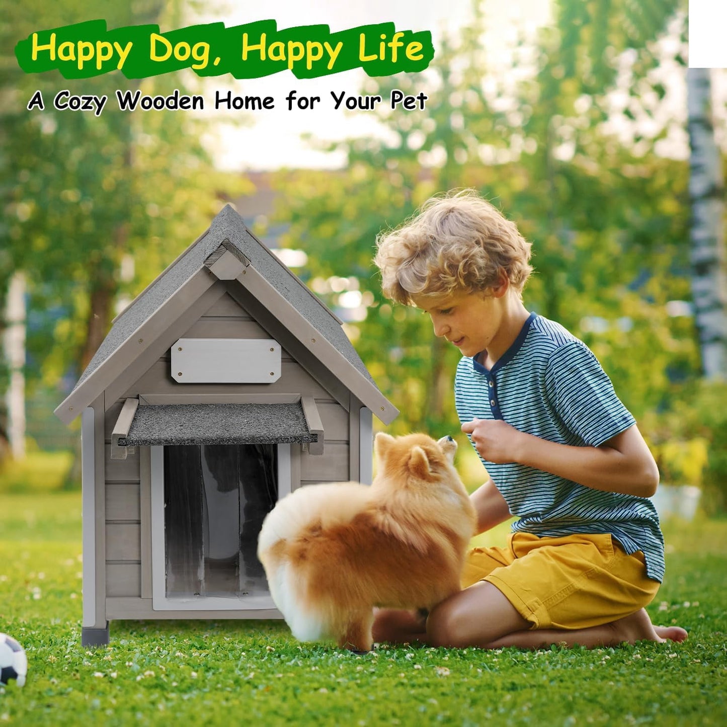 Petsblublu Dog House Outdoor Indoor Waterproof for Small Dog with Raised Feet, 18 D*28.5 W*24 H