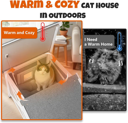 Petsblublu Small Insulated Outdoor Cat House with Openable Roof Indoor Pet Feral Cats Shelter for Winter, Gray