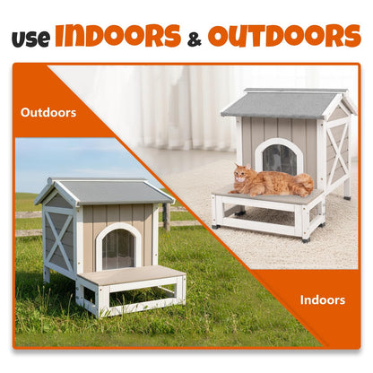 Petsblublu Small Outdoor Cat House with Openable Roof Indoor Pet Feral Cats Shelter, Gray