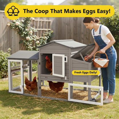 Petsblublu Chicken Coop with Nesting Box, Outdoor Poultry Cage for Backyard, Indoor Hen House with Removable Trays, Gray