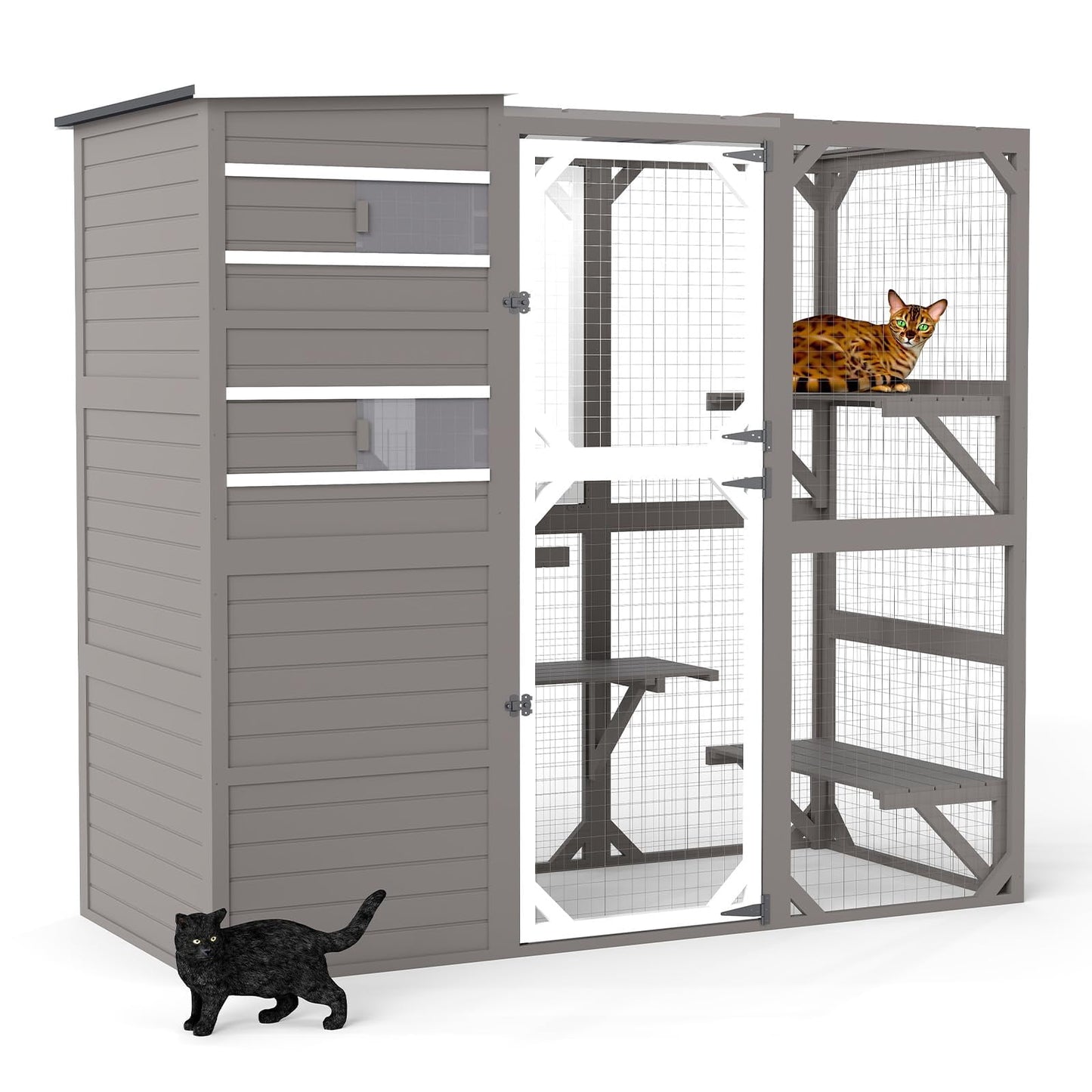 Petsblublu Large Catio Outdoor Cat Enclosure, Weatherproof Cat House with Asphalt and UV Protection Roof