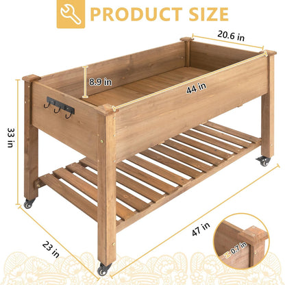 Petsblublu Raised Garden Bed with Wheels, Outdoor Elevated Wood Planter Box for Backyard Balcony
