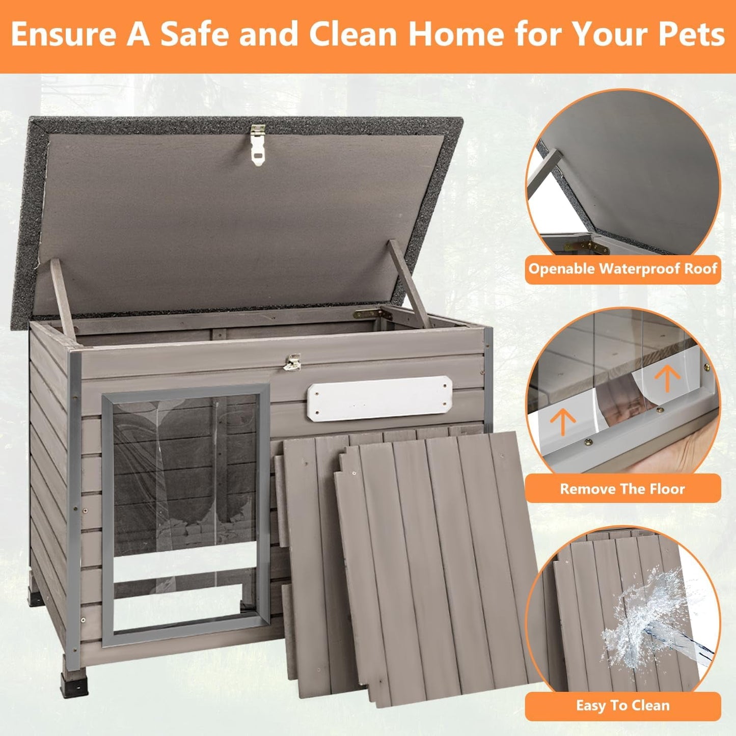 Petsblublu Outdoor Dog House Indoor Anti-Chewing Iron Frame Dog Kennel，34 D X 22 W X 25 H