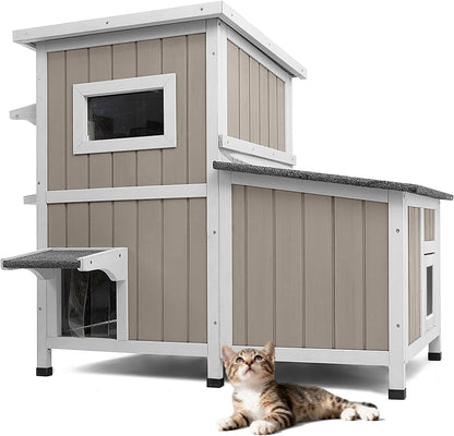 Petsblublu 2-Story Large Cat House Outdoor Feral Cat Shelter with 3 Escape Doors