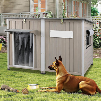 Petsblublu 50 L Large Wooden Outdoor Dog House Weatherproof Dog Kennel with Anti-Chewing Iron Frame