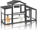 Petsblublu 65“L Outdoor Chicken Coop and Run, 2 Story Backyard Hen House with Nesting Box,Removable Tray,Ramp
