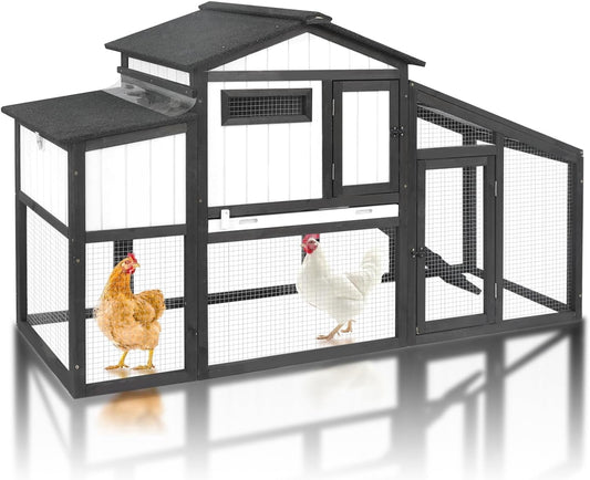 Petsblublu 65“L Outdoor Chicken Coop and Run, 2 Story Backyard Hen House with Nesting Box,Removable Tray,Ramp