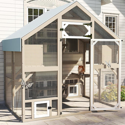 Petsblublu 71 H Cat Catio Outdoor Cat Enclosure Large Cat House with 2 Condos, 6 Platforms