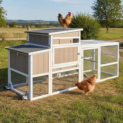 Petsblublu 79 L Chicken Coop and Run, 2 Story Backyard Hen House with Nesting Box