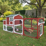 Petsblublu 95.3 L Outdoor Large Chicken Coop with Run, Chicken Tractor Hen House with 3 Nesting Boxes, Red